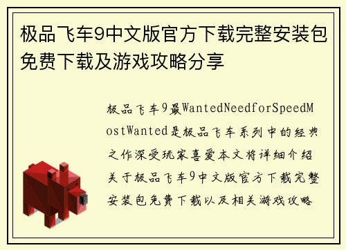 极品飞车9中文版官方下载完整安装包免费下载及游戏攻略分享
