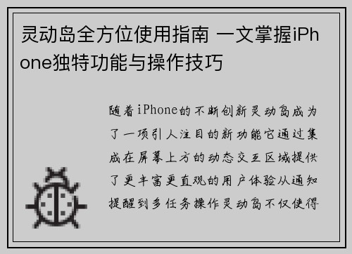 灵动岛全方位使用指南 一文掌握iPhone独特功能与操作技巧